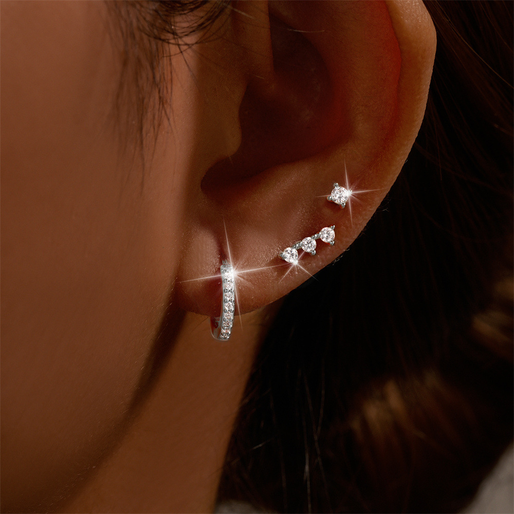 3 Pieces Set Simple Style Geometric Plating Inlay Sterling Silver Turquoise Zircon Earrings display picture 45