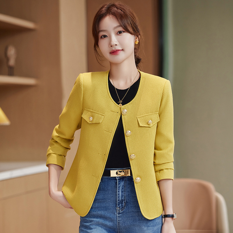 Cross-Border Chanel-Style Low Round-Neck Blazer for Women, New Spring and Autumn Style, Elegant and Sophisticated Professional Blazer Workwear