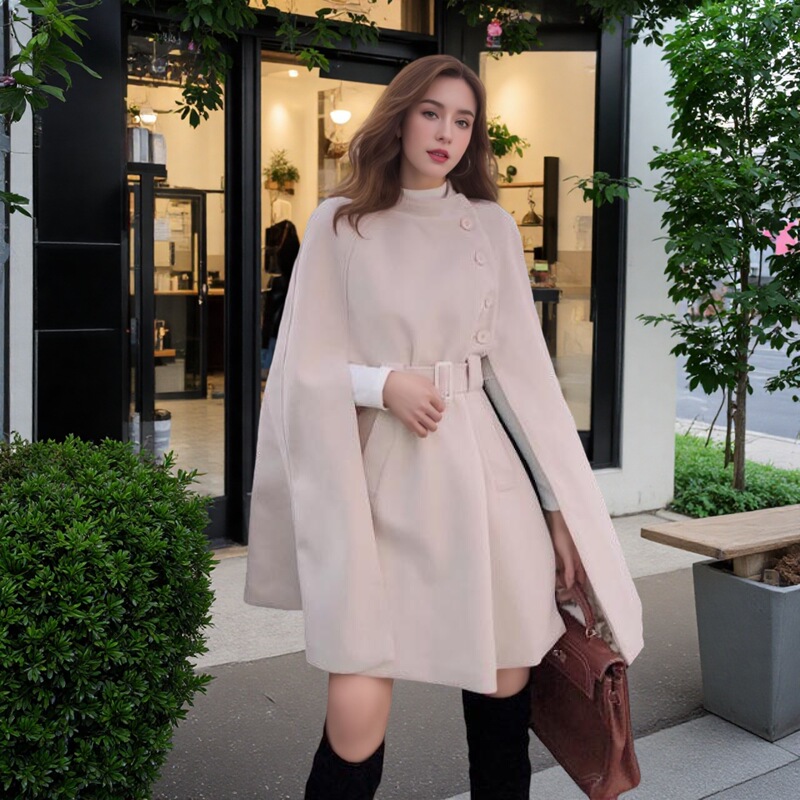2025 New Autumn and Winter French Ladylike Elegant Mid-Length Cloak Woolen Shawl Woolen Outwear Women's Fashion