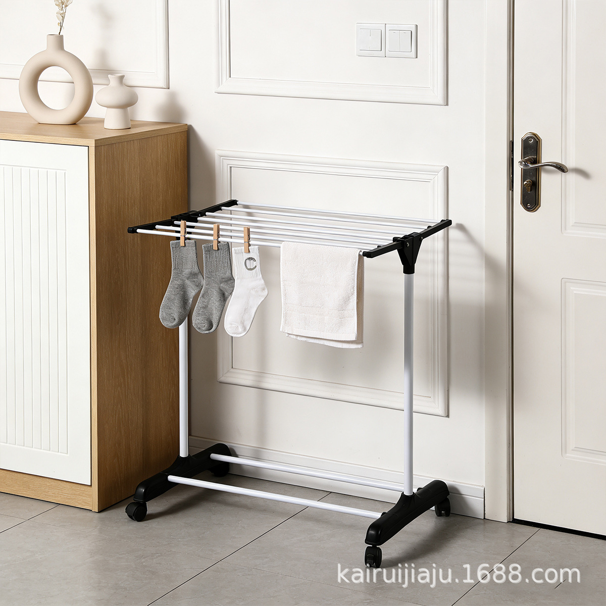 Fábrica multifuncional de piso de tres capas percha de secado de ropa percha de toallas de baño percha de secado de ropa percha de almacenamiento plegable móvil image 5