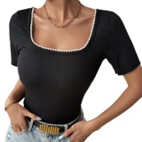 Новая трансграничная рубашка Amazon с короткими рукавами большого размера, женский топ, летний воротник, изогнутый подол, короткая темпераментная женская одежда