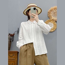 蕾丝花边翻领单排扣衬衣秋款长袖女士开衫宽松休闲韩版双层纱衬衫