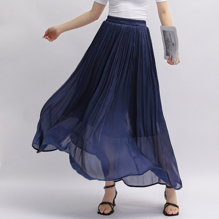 Casual and Versatile Flowing Gauze Sanlos Large Hem Skirt for Women Summer New Shiny, Gentle and Sweet A-Line Skirt