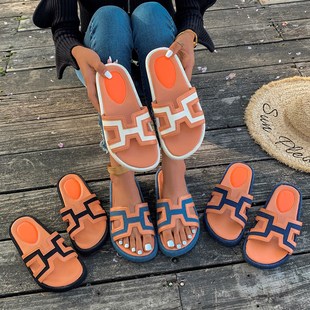 Foreign trade slippers women's 2025 summer new cross-border European and American color matching casual fashion plus size slippers