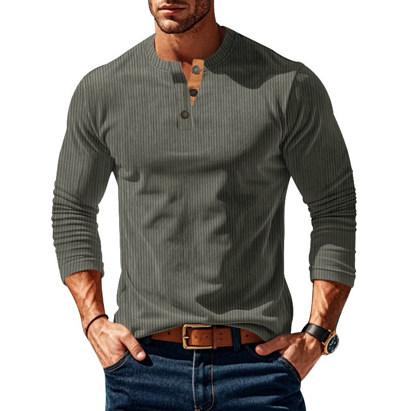 Transfronterizo Europa y América Amazon otoño nuevo hombre casual camiseta de manga larga camiseta de base botón camiseta de terciopelo para hombre