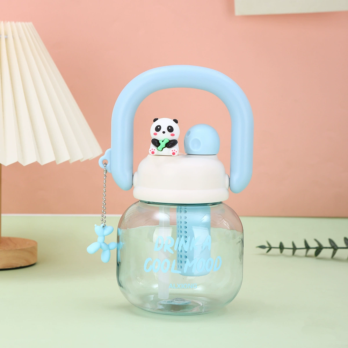 High quality handheld cute capacious plastic glass for students with glass