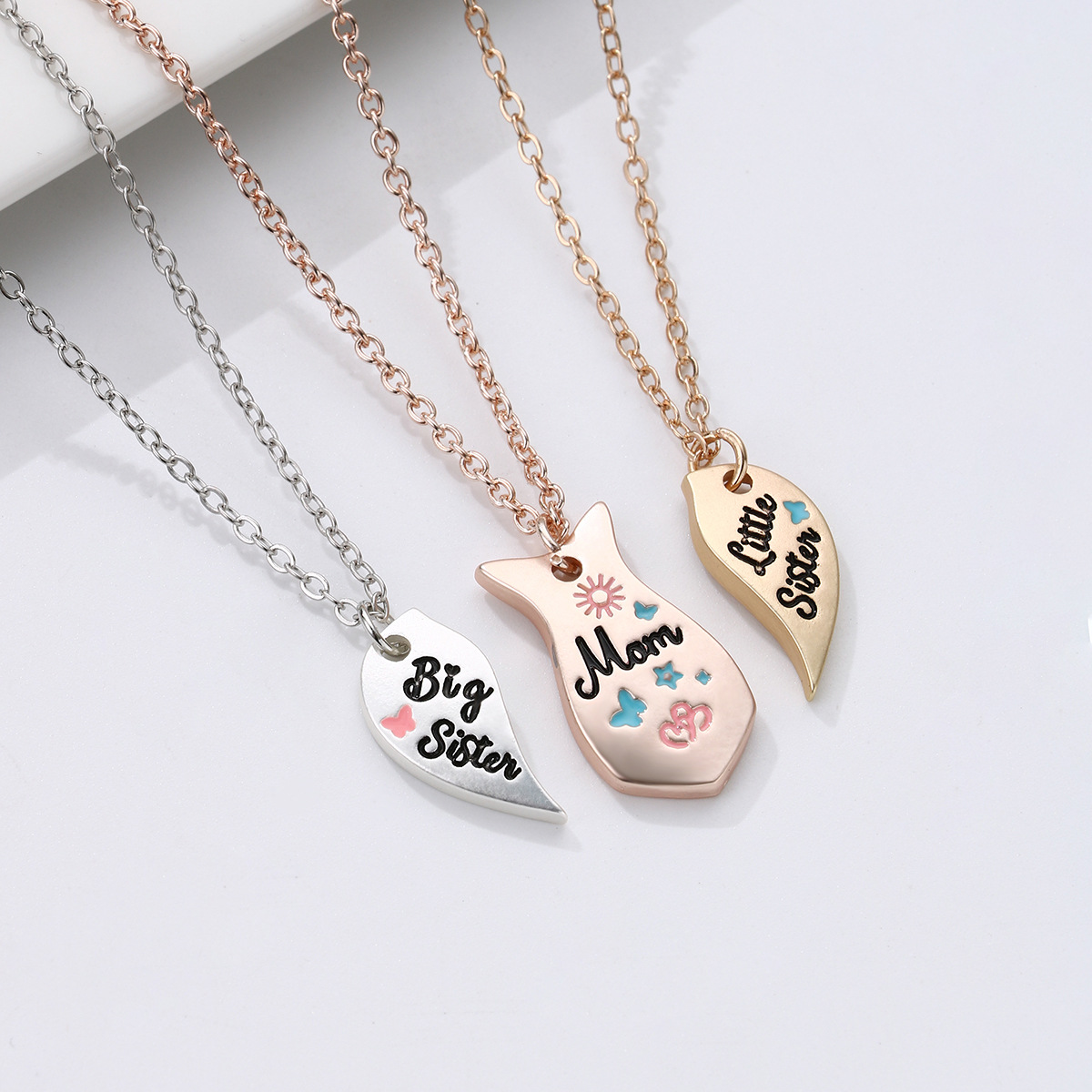 Simple Style Heart Shape Alloy Enamel Plating Mother's Day Mother&daughter Pendant Necklace display picture 4