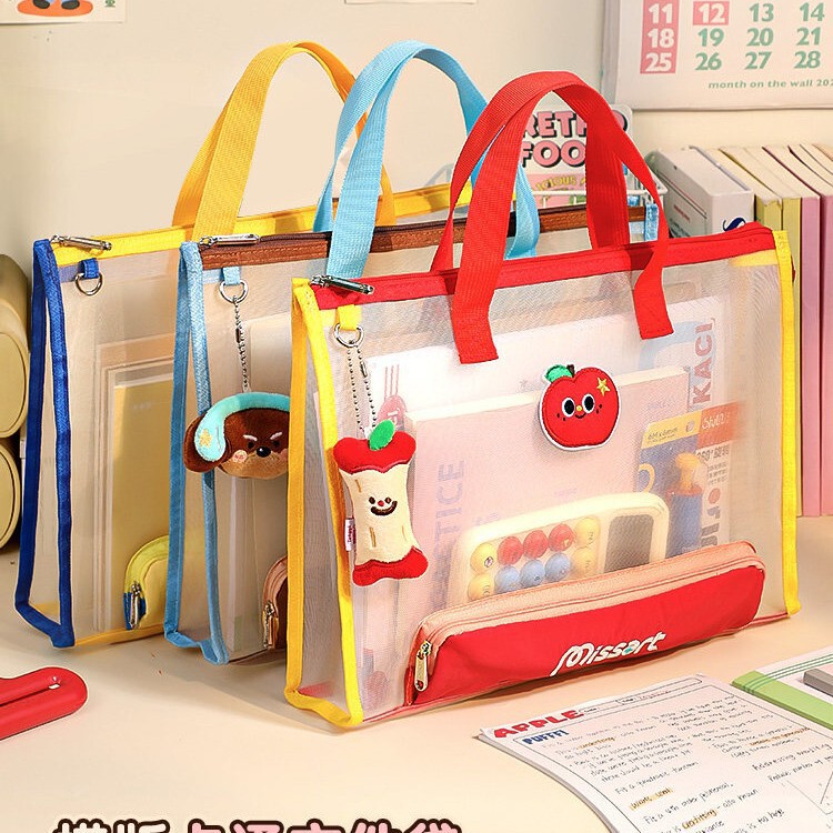 Cartoon Horizontal-Style Tutoring Bag! Zippered Mesh Document Bag for Elementary and Middle School Students, Designed for Organizing Subjects