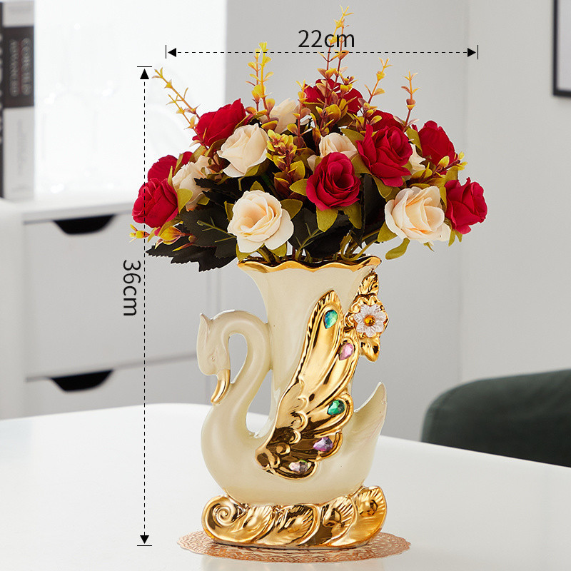 백조 꽃병 오른쪽 + 빨간 장미