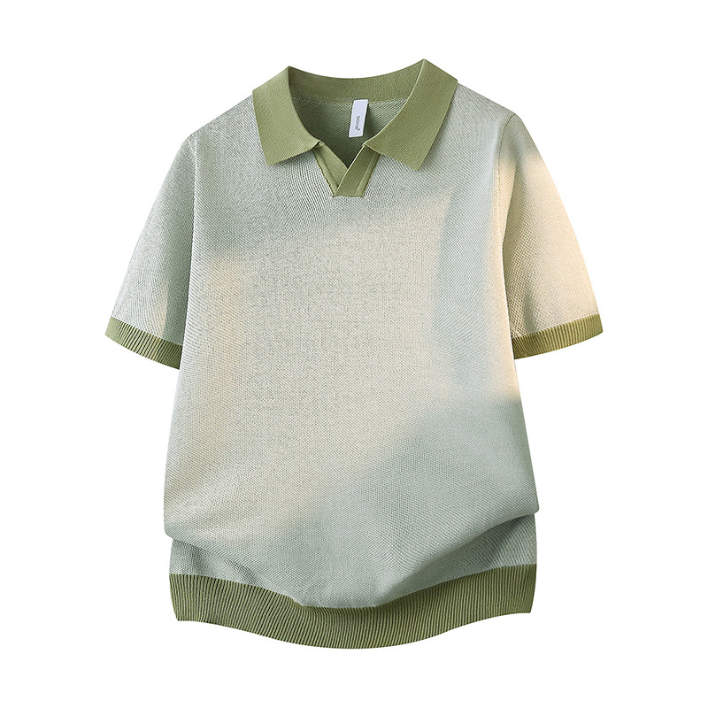 Polo camiseta de punto camiseta de manga corta hombre cuello V gaviota cuello viejo viento de negocios camiseta de hielo de verano fábrica transfronteriza al por mayor
