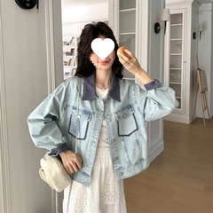 格子拼接牛仔短外套女春秋2025新款小个子流行爆款设计感复古上衣