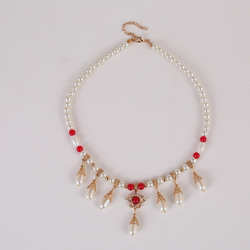 Geometric, Water Droplets Pattern All Seasons Season Women's Imitation Pearl Alloy Glass Beaded Chain Geometric Water Droplets Multi Charms Necklace Imitation Pearl Jewelry