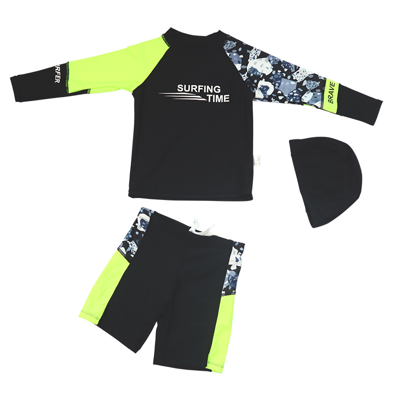 Jungen Langarm Schwimmanzug Mit Badekappe Und Uv Schutz Set_voghion.com