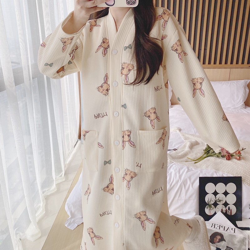 Pregnant women's nightdress autumn and winter air cotton with chest pad nursing thick pregnant confinement clothes winter maternity room dress