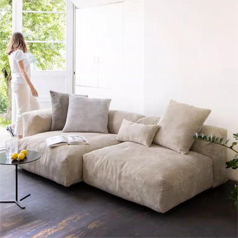 Sofá de tela de pana retro nórdico sala de estar frijoles wabi-wabi-viento bloque de podredumbre estilo crema antigua combinación de sofá chaifei
