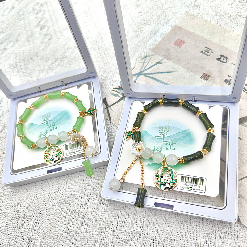 Aventurine Jade Bamboo Panda Bracelet Small Fresh Student New Chinese Style Couple Bracelet Manufacturer Wholesale