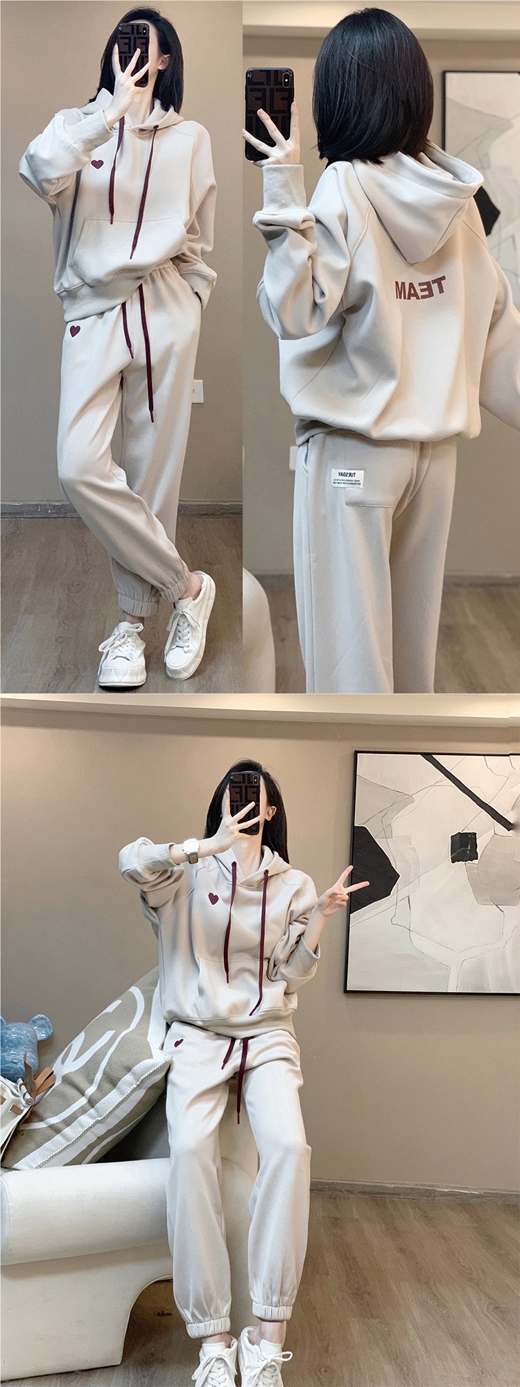 ActiveGo Salt Style Hooded Sweatshirt Casual Sports For Women, Autumn And Winter Fleece-Lined New Fashionable Slimming Two-Piece_desvips.com