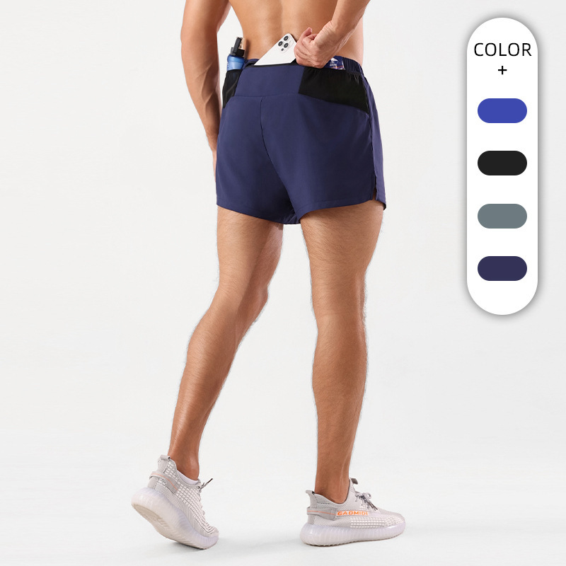 Sports three-point shorts men's summer quick-drying moisture-absorbing professional marathon running anti-exposure double-layer fitness training pants