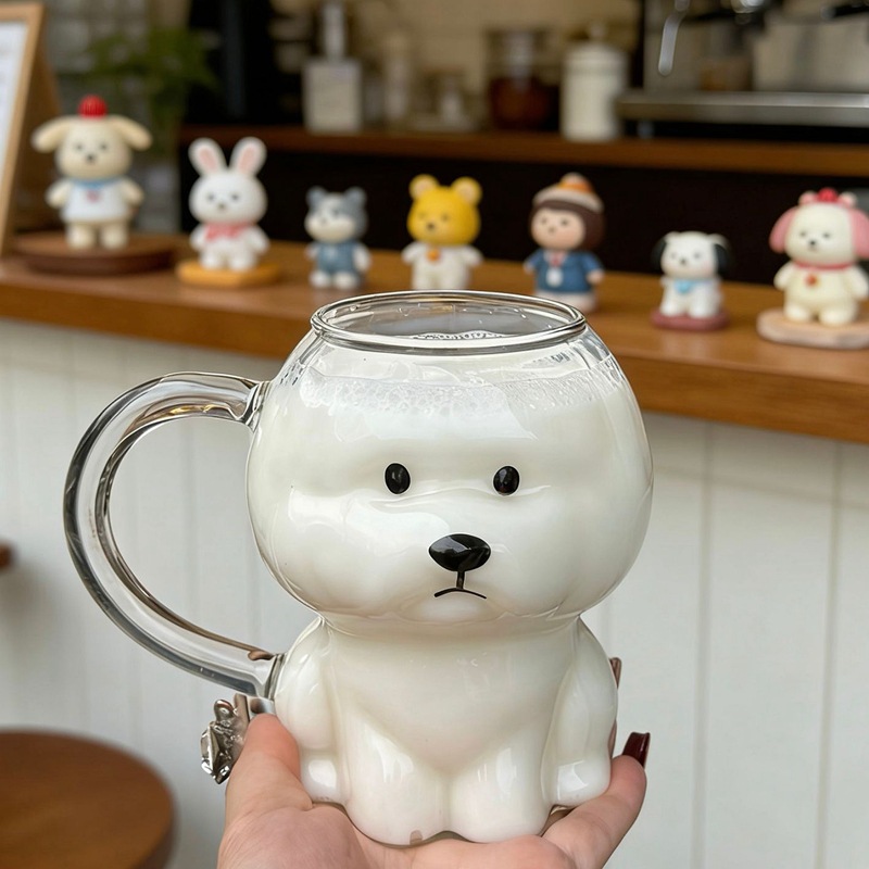 Inswind Cute Bear Glass, tazas de cachorro domésticas, tazas de café de oficina de gran capacidad, regalo de cumpleaños