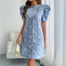 跨境外贸2025夏季新款小雏菊浮雕连衣裙亚马逊欧美修身鱼尾裙短袖