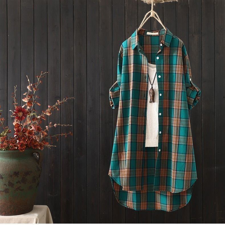 Plaid Shirt Women's Mid-Length Loose Fit Spring and Autumn 2026 New Long-Sleeve Top Shirt Jacket Versatile Plus-Size Women's Clothing Plaid Shirt Women's Mid-Length Loose Fit Spring and Autumn 2026 New Long-Sleeve Top Shirt Jacket Versatile Plus-Size Women's Clothing