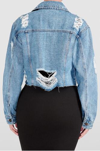 Alibaba.com Amazon Wish Independent Station New Casual Frayed Denim Jacket Women Short Sleeve Slim Fit