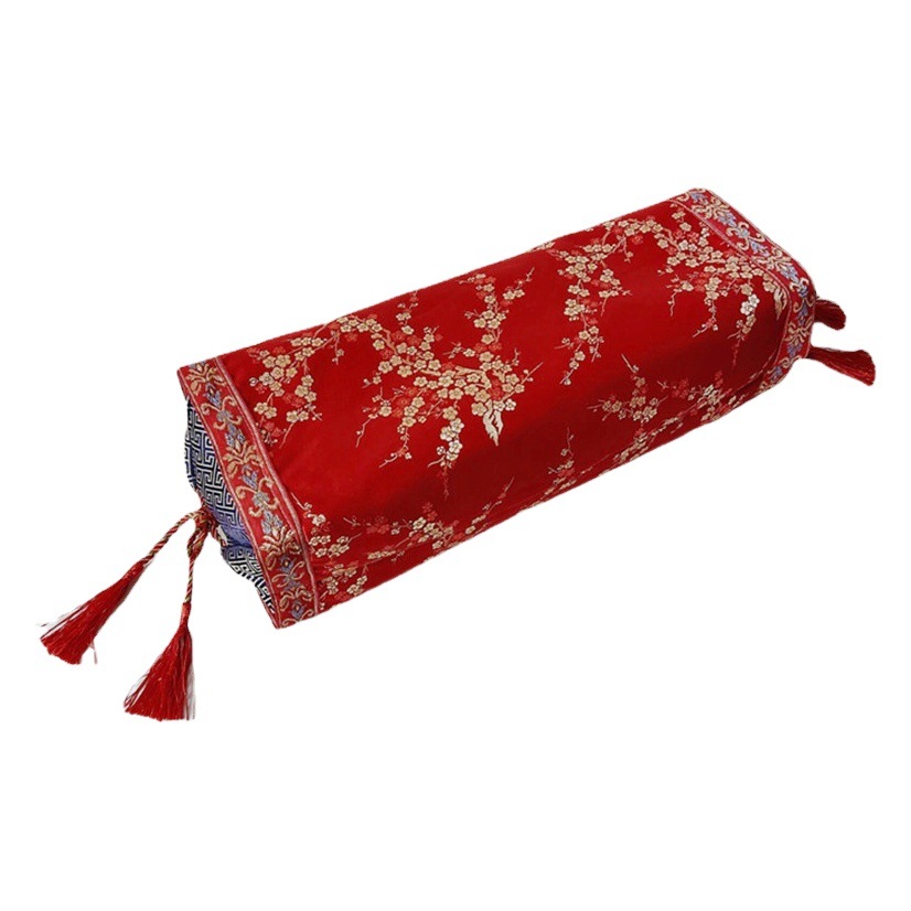 Satin Pillowcase Pillow Insert Cover Palace-Style Pillowcase Cervical Pillow Adult Rectangular Buckwheat Flower and Grass Imitation Silk
