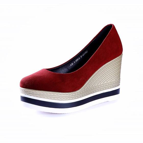 Wedge Shoes Women's 2025 Spring New Elegant Suede Platform Shoes Thick Sole Comfortable Shallow Mouth Round-toe High Heels