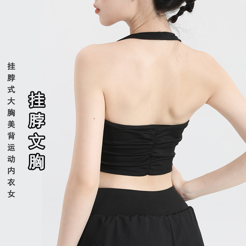 Hanging neck type big breast beautiful back sports bra for women running quick-drying shockproof push-up fitness bra outer wear yoga vest