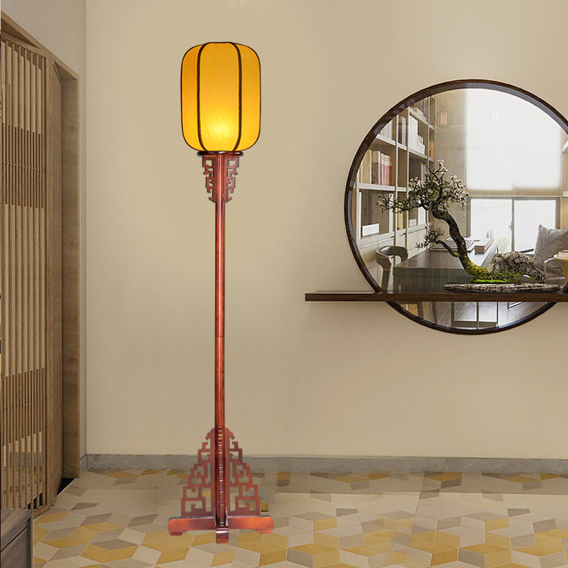 中式落地灯仿古典花梨色宫灯新中式客厅卧室书房餐厅复古装饰灯具