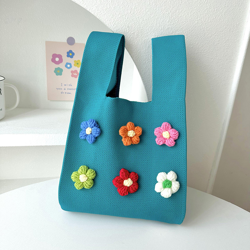 Dopamina lindo colorido pequeña flor de punto bolso de hombro estilo coreano versátil gran capacidad bolso de mano bolso de la muñeca