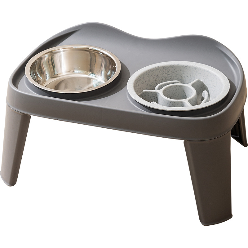 Negro simple clásico plegable elevado doble tazón gran perro cuello doble tazón de agua y alimentos para mascotas domésticas