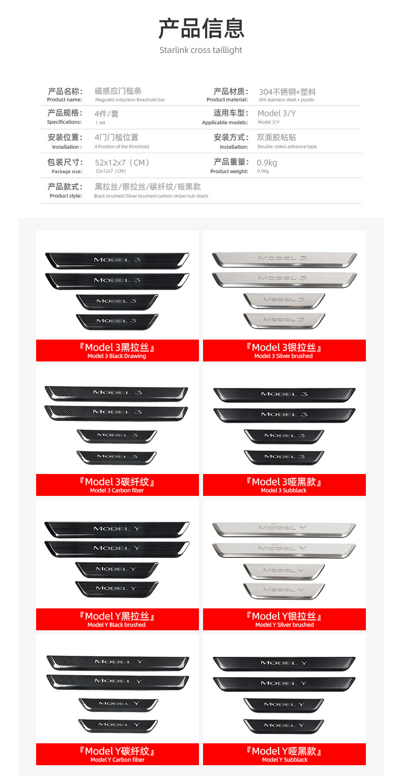 Suitable for Tesla Model 3/Y New Y Luminous Threshold Strip Magnetic Induction Led Light-Up Welcome Pedal Modification
