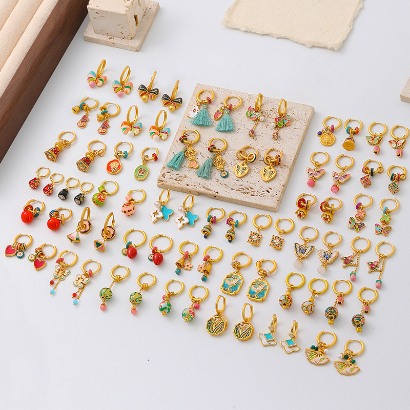 신중국풍 레트로 라이트 럭셔리 오일 드롭 플라워 귀걸이, 틈새시장 고급스러운 패션, 정교한 기질, 다용도 이어링