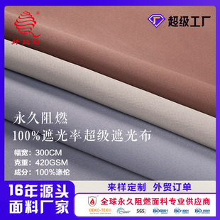 Factory Direct permanent flame retardant curtain fabric satin matte 100% full shading Super shading cloth