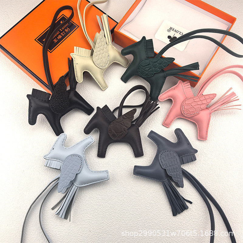 H Brand Fashion Bag Pendant Crocodile Leather Little Flying Horse Ornament Genuine Leather Car Hanging Decoration Handmade Sewing Pendant