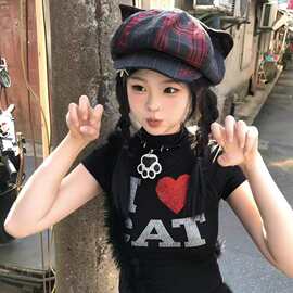 辣妹学院Y2K黑红八角报童帽女2025新款百搭英伦复古画家贝雷帽