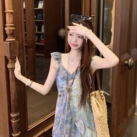 原版做法 原版尺寸 《林间浮夏》吊带气质连衣裙女夏季印花显瘦长