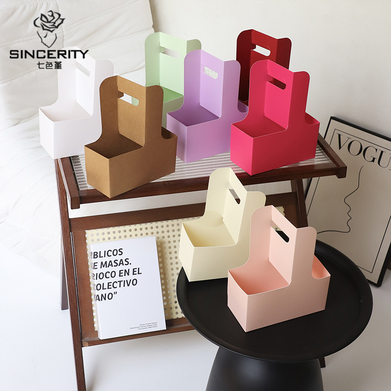 Caja de flores portátil de café Qisejin, papel kraft, bandeja para tazas, caja de regalo, caja de embalaje de ramo de flores