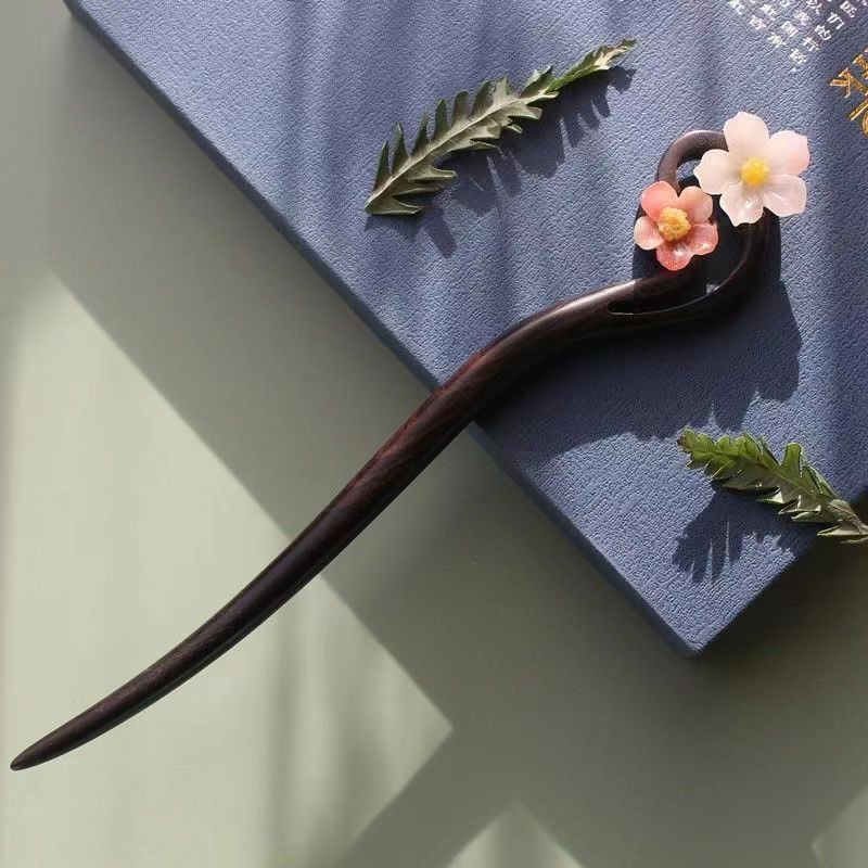 D32 두 벚꽃 [천연 흑단 나무 머리핀]