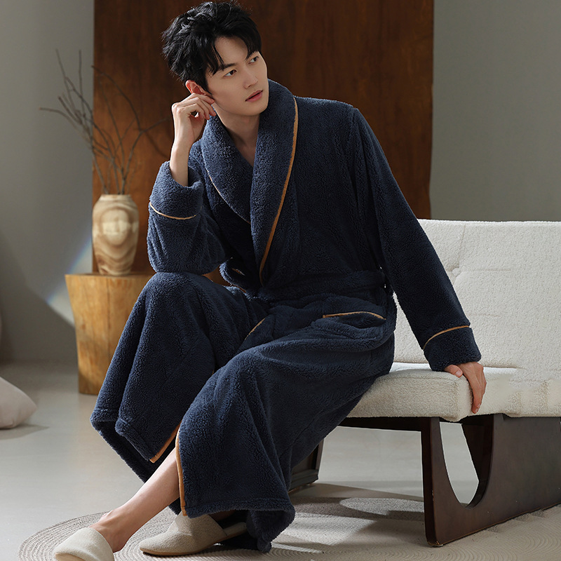 长款睡袍男款珊瑚绒保暖浴袍深色秋冬长款时尚简约家居服2025新款|undefined