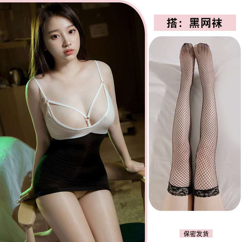 흑백 + 검정 망사 스타킹