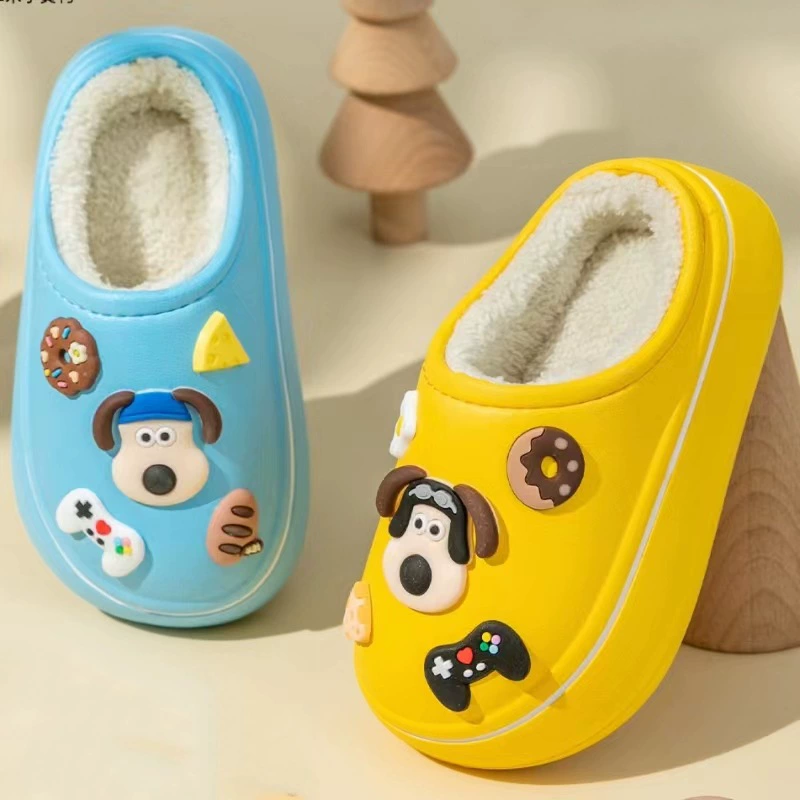 Водонепроницаемые Детские хлопковые тапочки, зимние Нескользящие теплые домашние и уличные тапочки для мальчиков и девочек, толстые детские хлопковые тапочки оптом