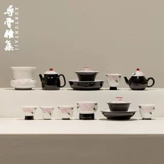寻云雅集玉瓷手绘牡丹花茶杯盖碗主人杯陶瓷茶壶建水壶承精致茶具