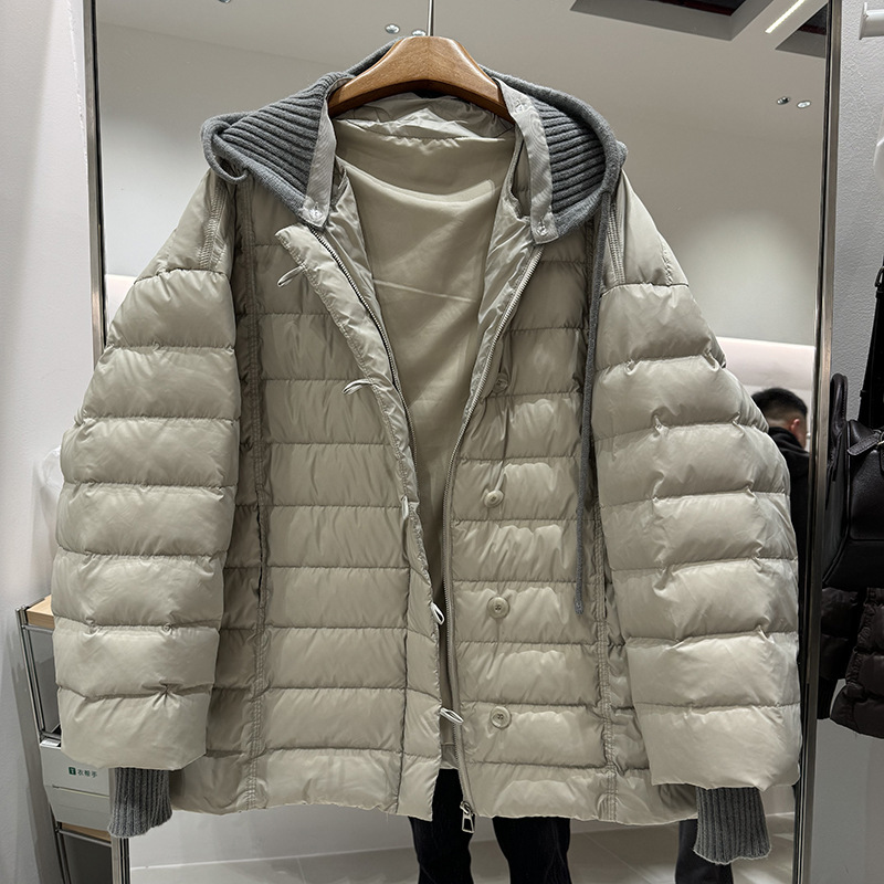 Korean Style Detachable Knitted Hat down Jacket for Women, Mid-Length, 2025 New Model, Loose Fit, Warm White Duck down Winter Coat Korean Style Detachable Knitted Hat down Jacket for Women, Mid-Length, 2025 New Model, Loose Fit, Warm White Duck down Winter Coat