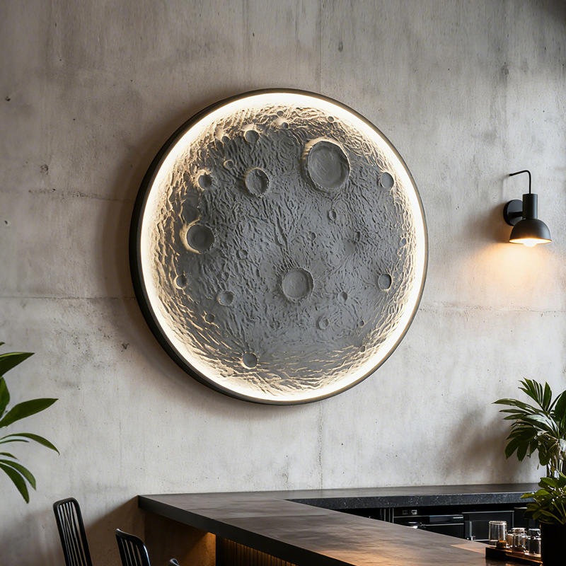 3D Curved Stereo Relief Moon Lamp Wall Lamp Trendy Atmosphere Decoration Tavern Background Wall Round Moon Mural Lamp