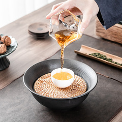 粗陶藤編壺承干泡台紫砂茶壺托養壺墊 復古日式儲水底座功夫茶具