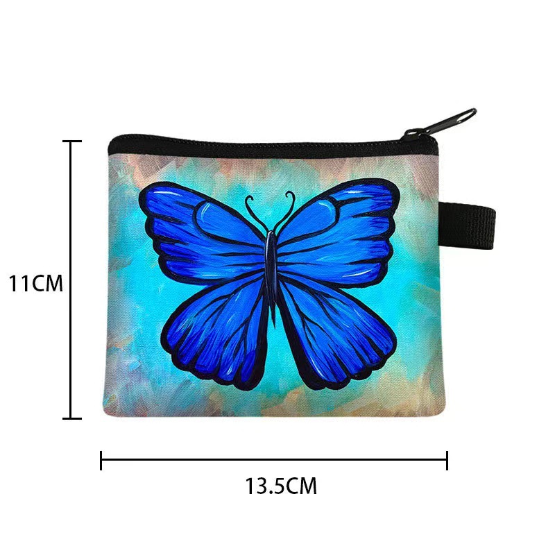 Nuevo monedero con estampado de mariposa para niños, bolso de tarjeta portátil para estudiantes, bolso de almacenamiento con llave de moneda, embrague de poliéster