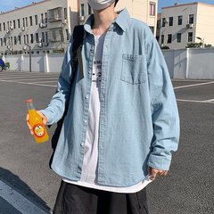 デニムシャツ男カジュアルレトロ潮牌ins風長袖ゆるいシャツ工装日系春の薄いコート