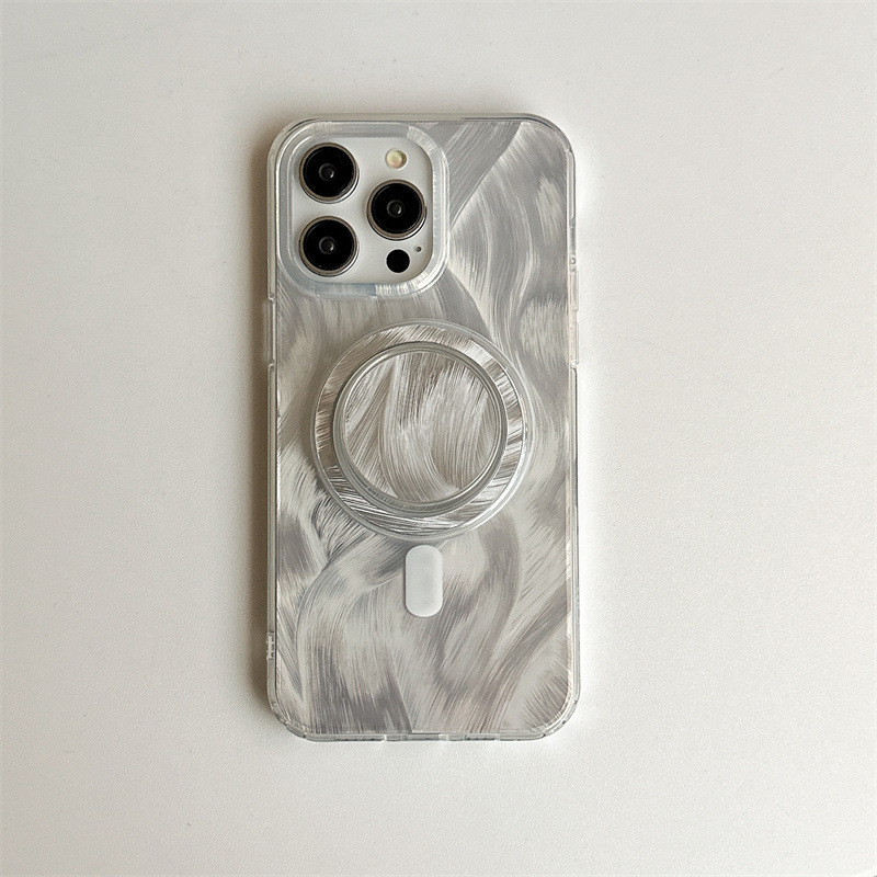 El brillo de hilo de plumas de plata magnético simple ins es adecuado para 14ProMax Apple 15 funda para teléfono móvil iPhone13/12 pareja